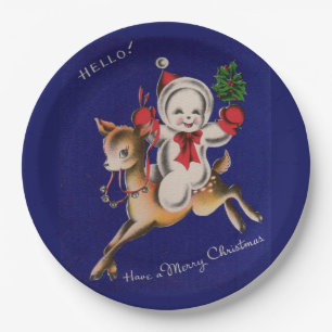Assiettes En Carton Bonjour ! Joyeux bonhomme de neige de Noël sur r