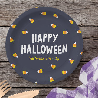 Assiettes En Carton Bonjour l'Halloween Candy Corn Bleu Foncé