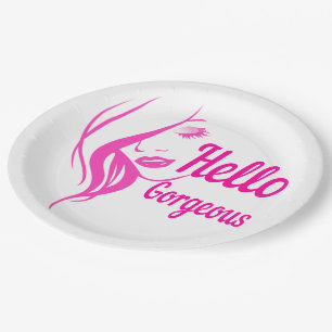 Assiettes En Carton Bonjour Magnifique Jolie Dame Visage Typographie