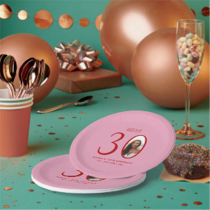 Assiettes En Carton Bonjour Trente rose et rouge Photo 30e anniversair