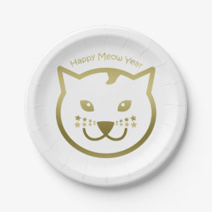 Assiettes En Carton Bonne année Meow - Couleur arrière - plan personna