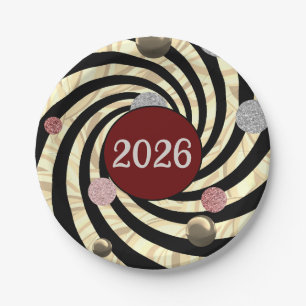 Assiettes En Carton Bonne année, spirales et bulles 
