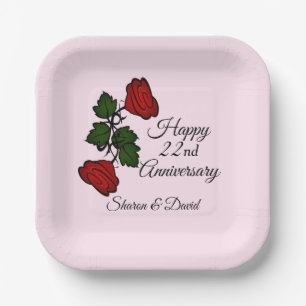 Assiettes En Carton Bonne date d'ajout Anniversaire Rose rouge
