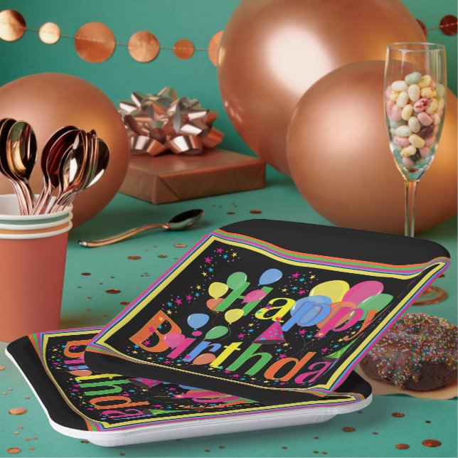 Assiettes En Carton Bonne fête d'anniversaire colorée (Multi)