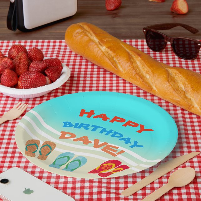 Assiettes En Carton Bonne fête de plage d'anniversaire personnalisé (Créateur téléchargé)