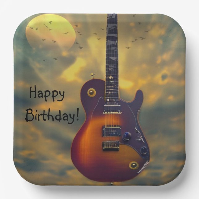 Assiettes En Carton Bonne Guitare électrique d'anniversaire (Recto)