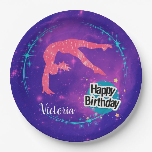 Assiettes En Carton Bonne Gymnastique d'anniversaire Galaxy Tumbling (Devant)