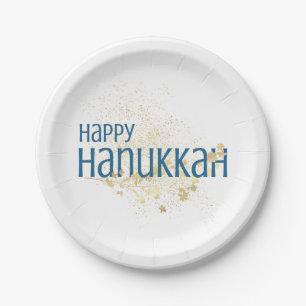 Assiettes En Carton Bonne Hanoukka (avec Gold Foliage)