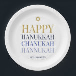 Assiettes En Carton Bonne Hanoukka Chanukah Plaque en papier de vacanc<br><div class="desc">La conception simulée de feuille d'or Faux est incorporée dans cette conception. Personnalisez le texte personnalisé ci-dessus. Vous pouvez trouver d'autres éléments de coordination dans notre collection "Happy Hanoukka Chanukah".</div>