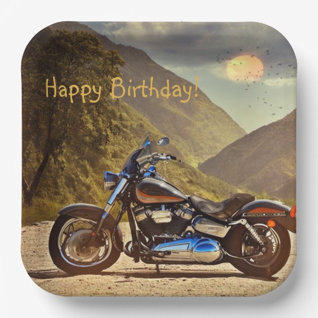 Assiettes En Carton Bonne moto d'anniversaire (Recto)
