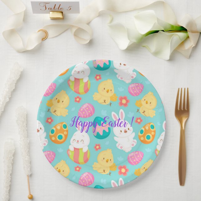 Assiettes En Carton Bonne Personnaliser Lapin Et Poulet De Pâques (Mariage)