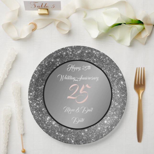 Assiettes En Carton Bonne Personnaliser Parties scintillant d'argent 2 (Mariage)