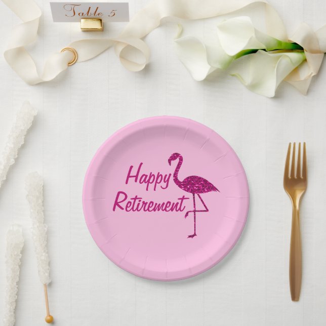 Assiettes En Carton Bonne retraite brillant rose flamingo Texte person (Mariage)