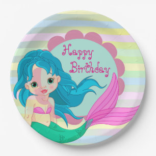 Assiettes En Carton Bonne sirène d'anniversaire
