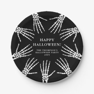 Assiettes En Carton Bony Skeleton Mains sur Black Halloween heureux