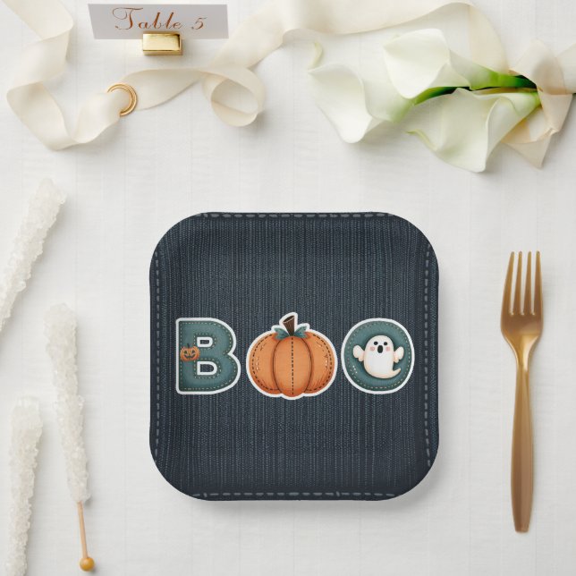 Assiettes En Carton BOO Denim Rustic Country Citrouille Ghost Hallowee (Mariage)