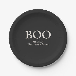Assiettes En Carton Boo Fête d'Halloween Vintage en Noir