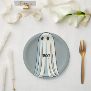 Assiettes En Carton BOO ! Feuille Fantôme Vert Halloween Vintage 