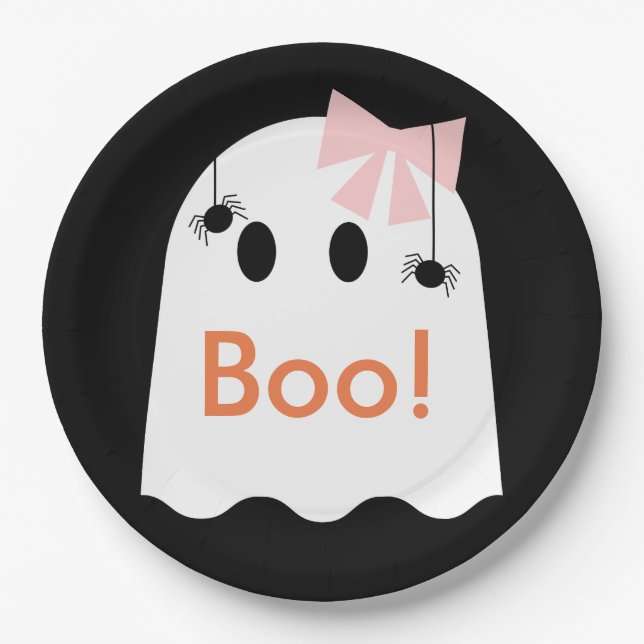 Assiettes En Carton Boo ! Halloween Ghost GIrl Cute Plaque de papier n (Devant)