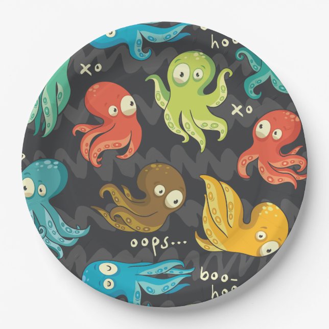 Assiettes En Carton Boo Octopus Cute Multicolor Enfants Vêtements & Dé (Devant)