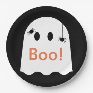 Assiettes En Carton Boo ! Plaque en papier noir Halloween Ghost Cute