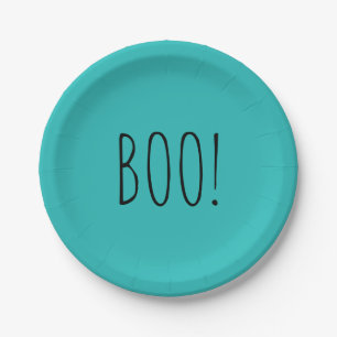 Assiettes En Carton Boo turquoise et noir minimaliste simple Halloween
