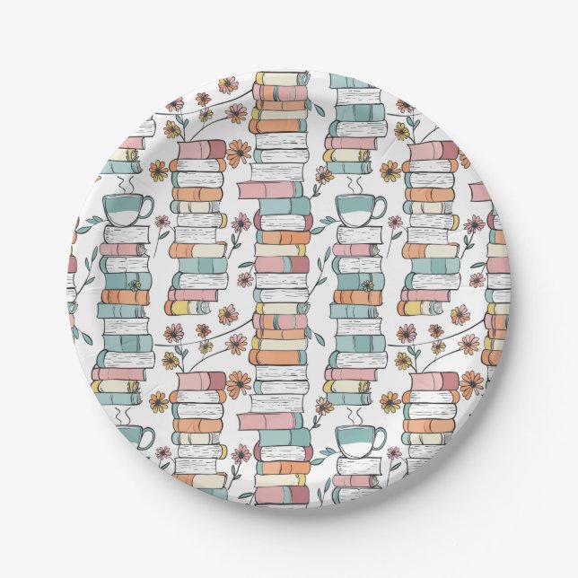 Assiettes En Carton Bookish Books Pastel Pink Paper Plates (Devant)