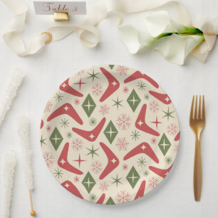 Assiettes En Carton Boomerangs de Noël du milieu du siècle avec diaman