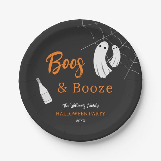 Assiettes En Carton Boos & Booze Adulte Halloween Chic Black Invitatio (Devant)