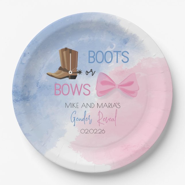 Assiettes En Carton Boot ou Bows genre révéler les plaques de fête (Devant)