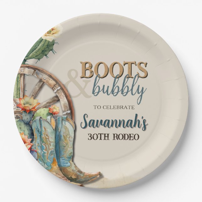 Assiettes En Carton Boots et Bubbly Country Cowgirl Western Anniversai (Devant)