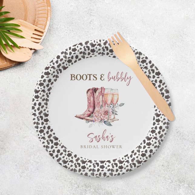 Assiettes En Carton Boots et Bubbly Elegant Fête des mariées rose (Créateur téléchargé)