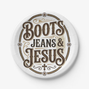 Assiettes En Carton Boots Jeans & Jésus Foi Occidentale Vintage