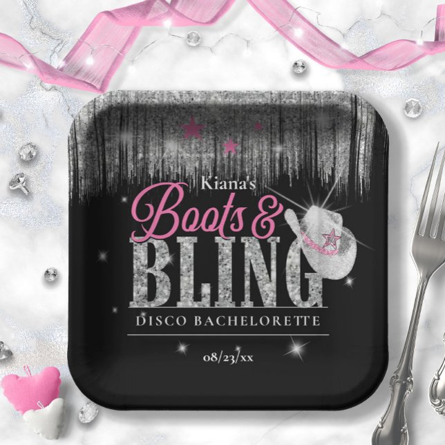 Assiettes En Carton Boots 'n Bling Disco Bachelorette ID925 (Créateur téléchargé)