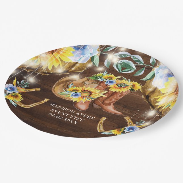 Assiettes En Carton Boots rustiques Lumières à cordes florales Personn (Angle)