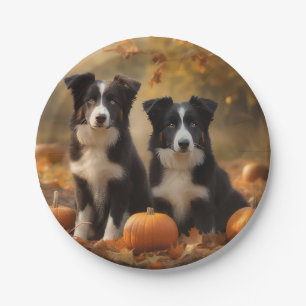 Assiettes En Carton Border Collie Chiot Automne Délice Citrouille