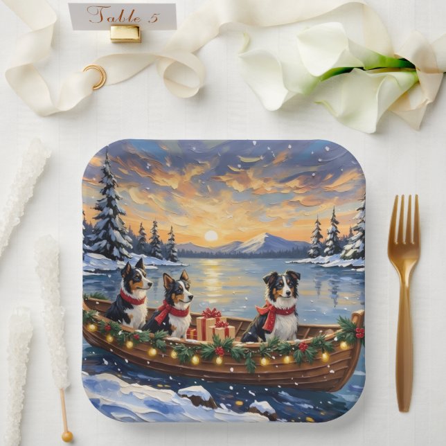 Assiettes En Carton Border Collie Christmas Boat Holiday (Mariage)
