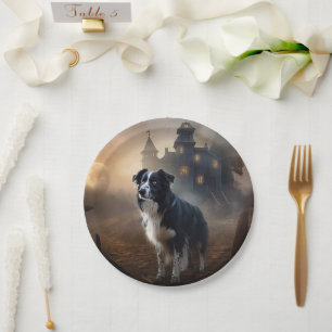 Assiettes En Carton Border Collie Halloween Effrayant 