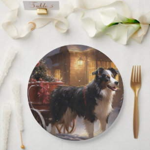 Assiettes En Carton Border Collie Noël Saison Festive