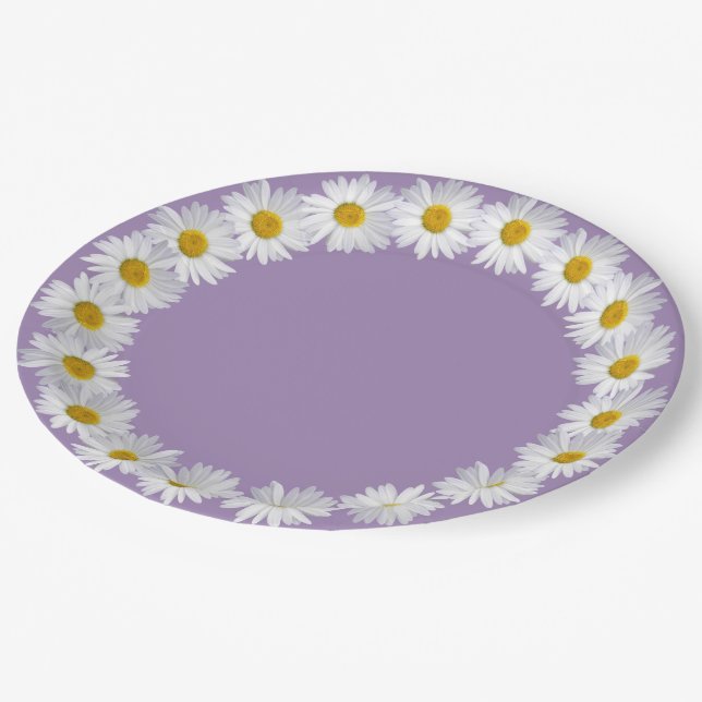 Assiettes En Carton Bordure Basière Blanche Sur Violet (Angle)