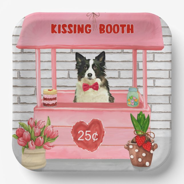 Assiettes En Carton Bordure Collie Chien Saint Valentin Baiser Booth (Recto)