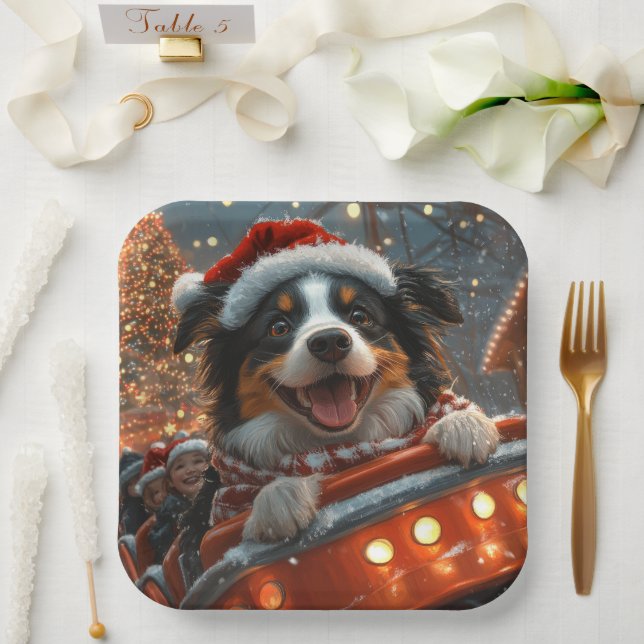 Assiettes En Carton Bordure Collie Dog Roller Dessous de verre Noël (Mariage)