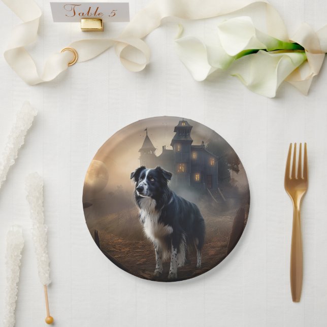Assiettes En Carton Bordure Collie Halloween effroi (Mariage)