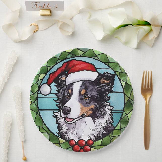 Assiettes En Carton Bordure Collie Vitrail Noël (Mariage)