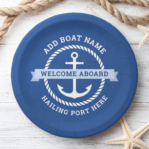 Assiettes En Carton Bordure de corde d'ancrage nom du bateau bienvenue