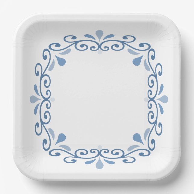 Assiettes En Carton Bordure de défilement bleue (Recto)
