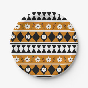 Assiettes En Carton Bordure Fleur Diamant Boho Motif Floral