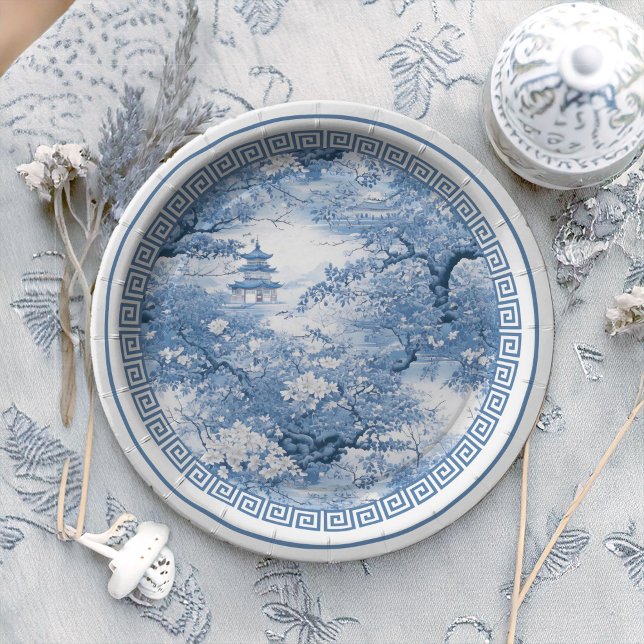 Assiettes En Carton Bordure géométrique Chinoiserie Motif ID1094 (Créateur téléchargé)