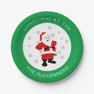 Assiettes En Carton Bordure verte du texte personnalisé du Père Noël