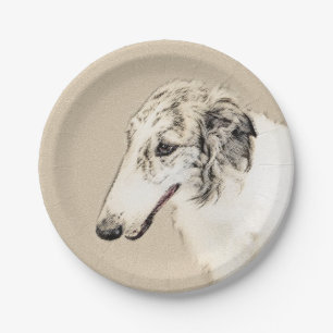 Assiettes En Carton Borzoi (Argent Brindle) Peinture Chien Art origina